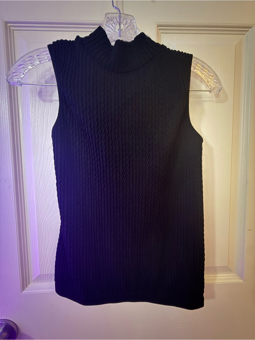 Sleeveless Mock Neck Ribbed Tank Top - Black